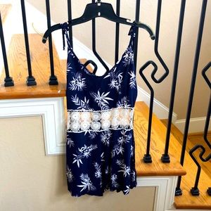 Tropical navy blue and white romper